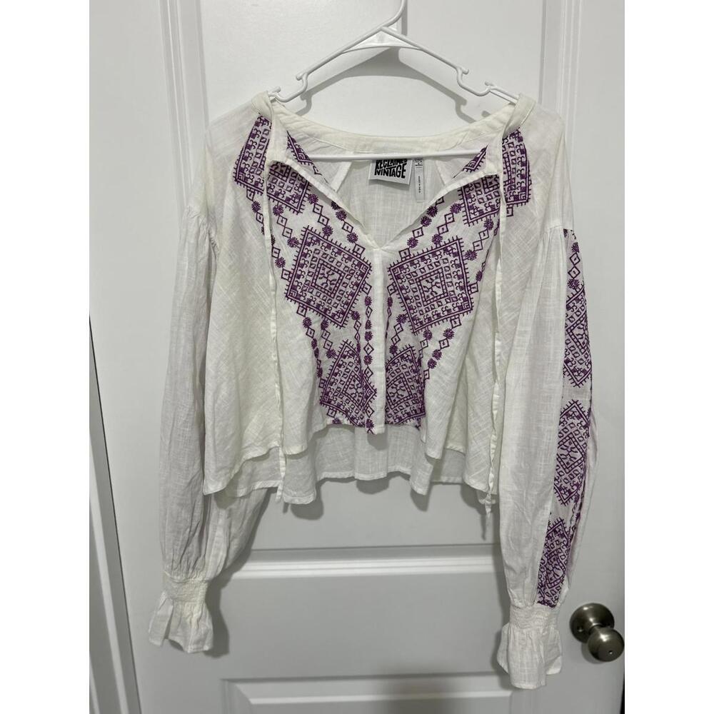 Reclaimed Vintage White Long Sleeve Embroidered Blouse
